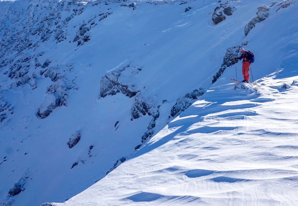 Backcountry Skiing on Windblown snow