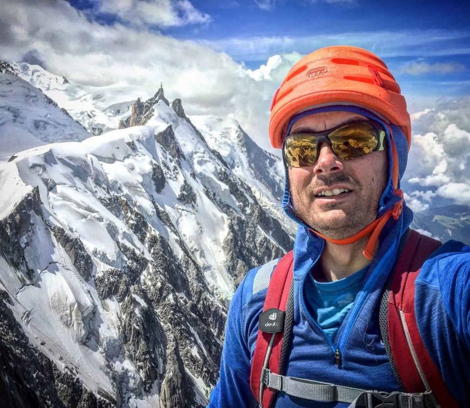 The author, looking sharp with his Speed lite on a high alpine climb.