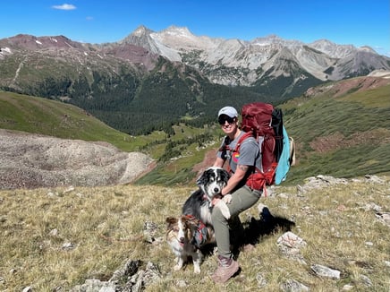 The author with her dogs, Miller and Quill